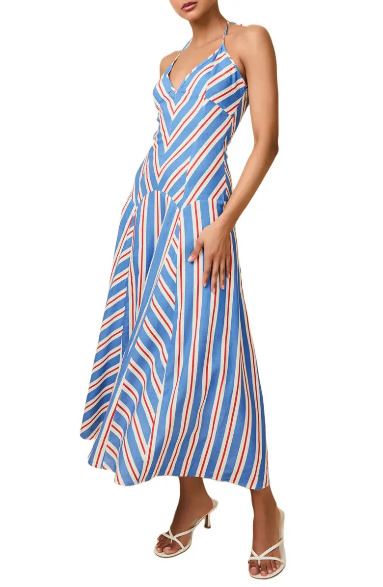 The Alessio Stripe Linen Blend Halter Dress | Nordstrom