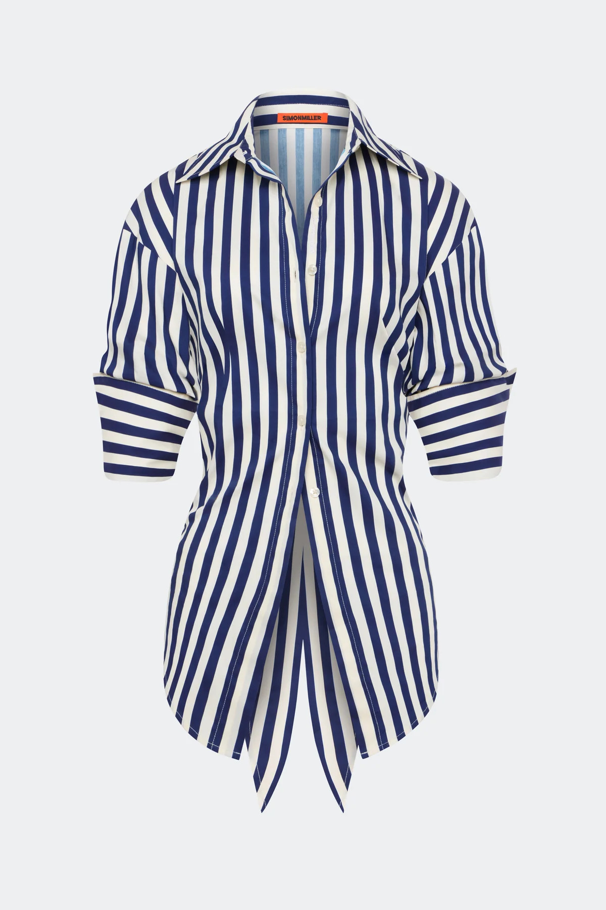 Loch Poplin Button Up In Navy/Cream Stripe | Simon Miller