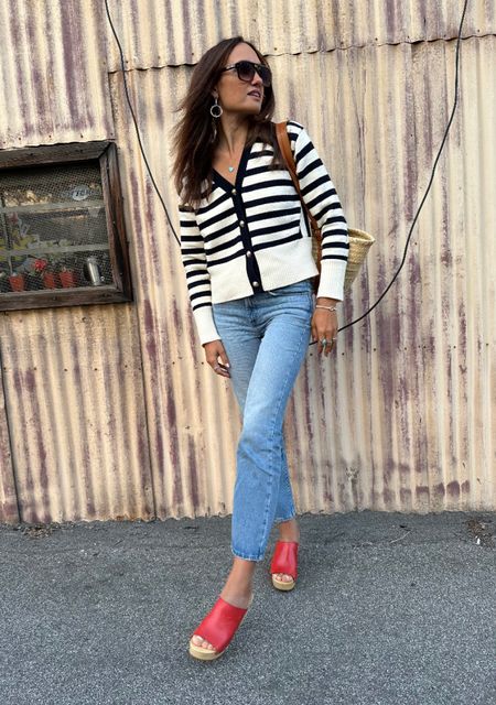 Stripe cardigan in medium 
jeans size up! They run small 