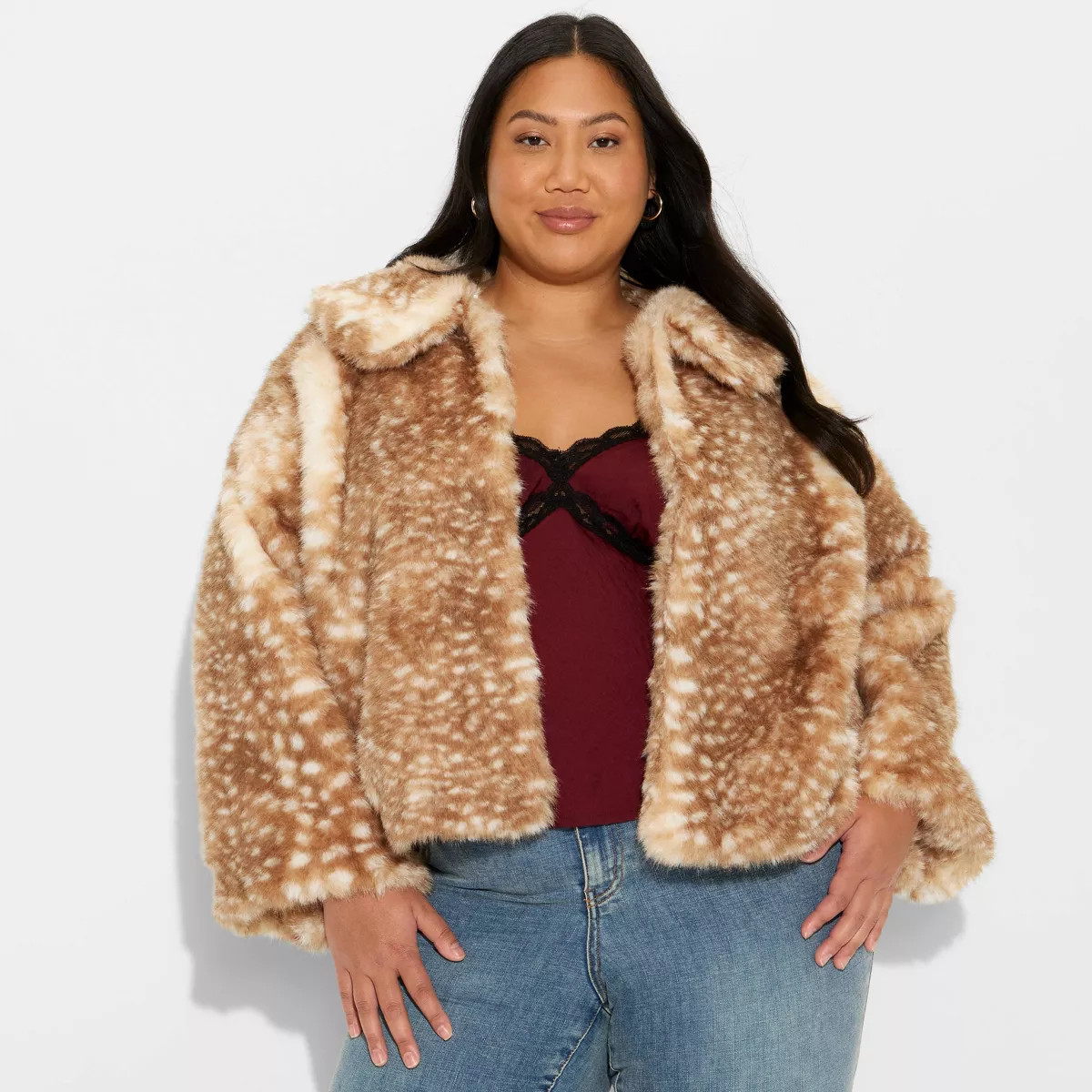 Women's Faux Fur Jacket - Wild Fable™ Tan Deer Hide | Target