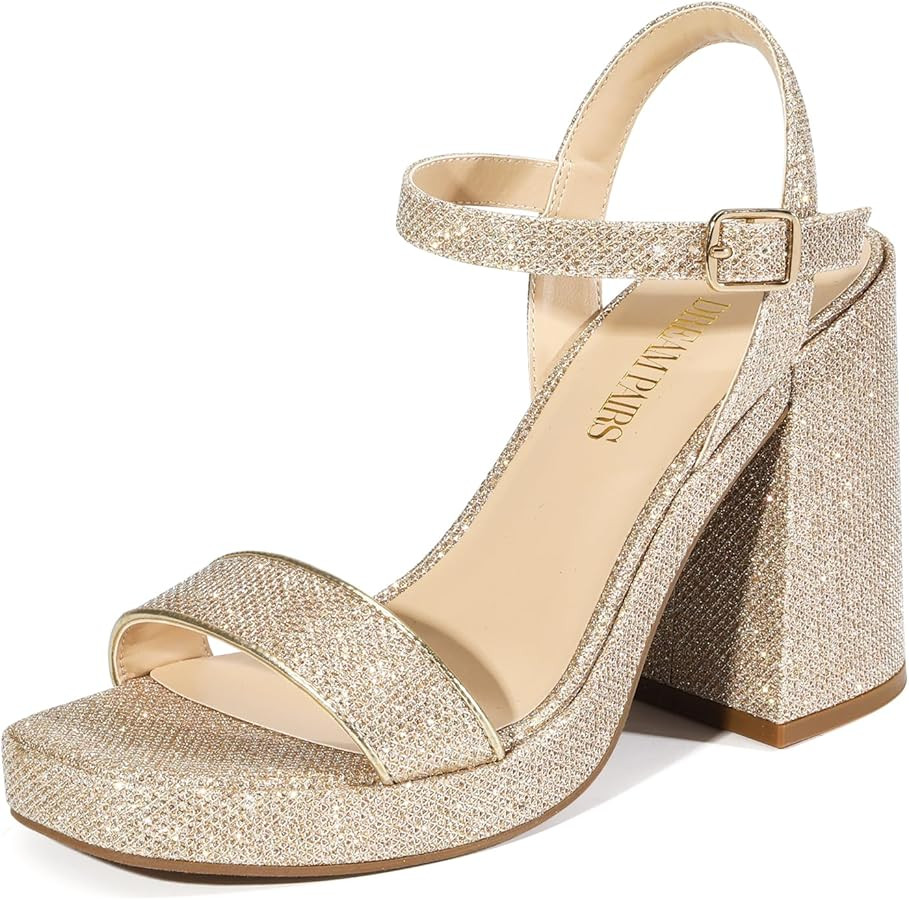 DREAM PAIRS Heels for Women Block Chunky Platform High Heels Open Toe Fashion Wedding Party Eveni... | Amazon (US)