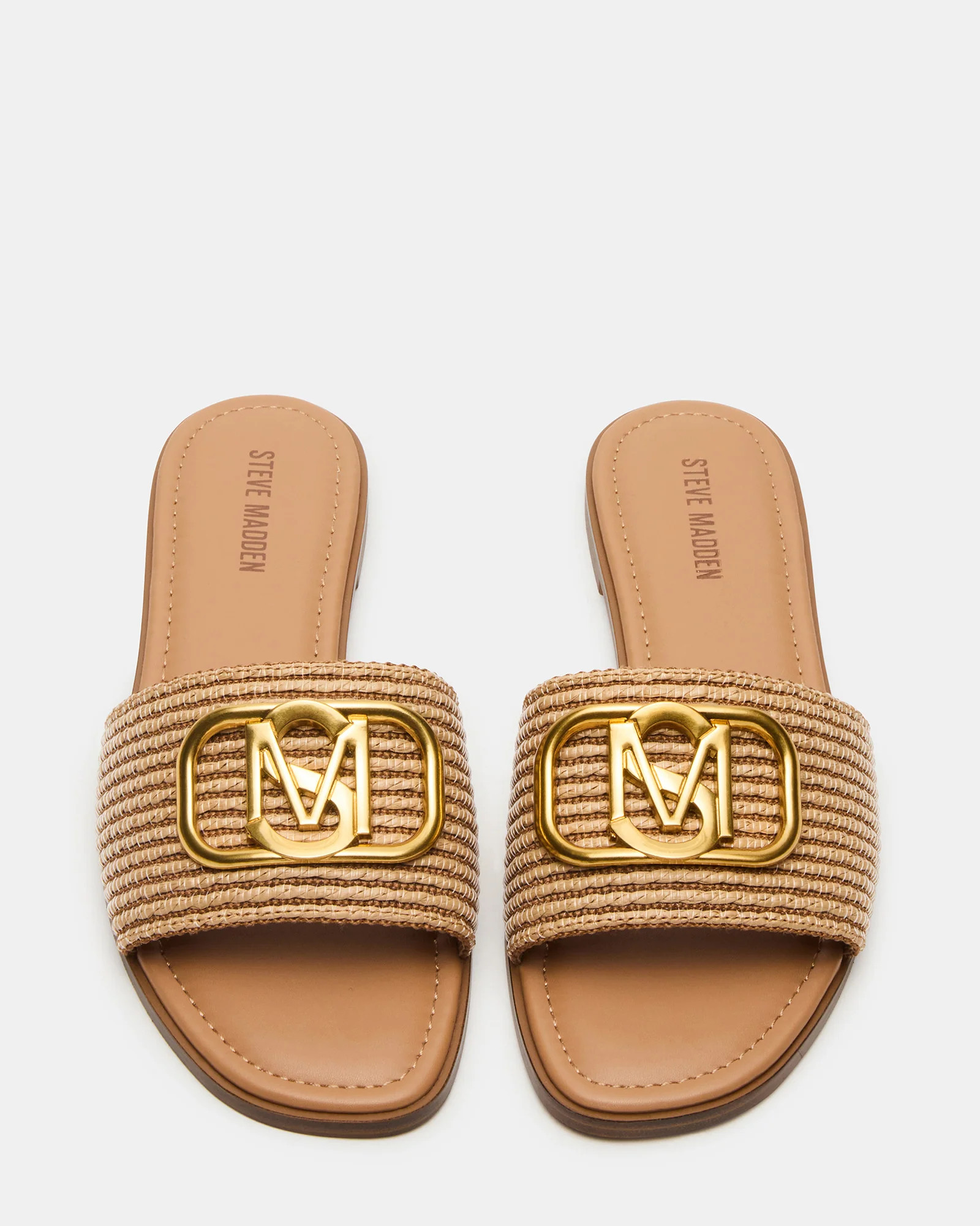 KORA Natural Raffia Gold Detail Slide Women's Sandal | Steve Madden (US)