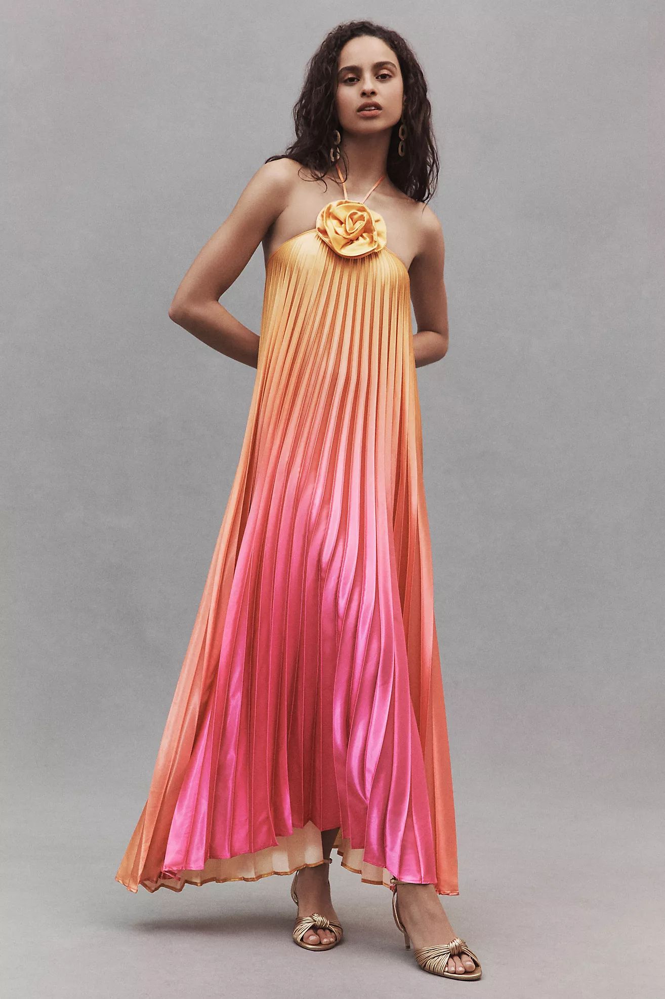 Delfi Collective Giselle Halter Pleated Ombre Maxi Dress | Anthropologie (US)