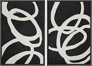 MUDECOR Framed Canvas Print Wall Art Set Black White Spiral Ring Circle Collage Abstract Shapes I... | Amazon (US)
