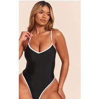 Shape Black Contrast Binding Swimsuit, Black | PrettyLittleThing UK