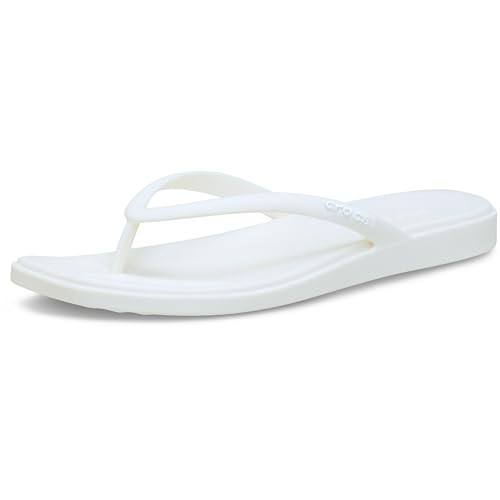 Crocs Womens Miami Flip Flops Chalk 8 Medium | Amazon (US)