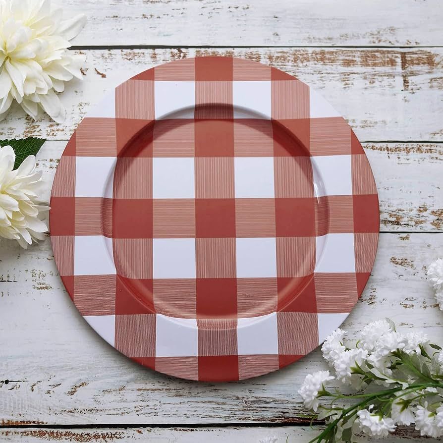 Amazon.com | Efavormart 4 Pack 13" Buffalo Plaid Metal Charger Plates Checkered Dinner Chargers -... | Amazon (US)