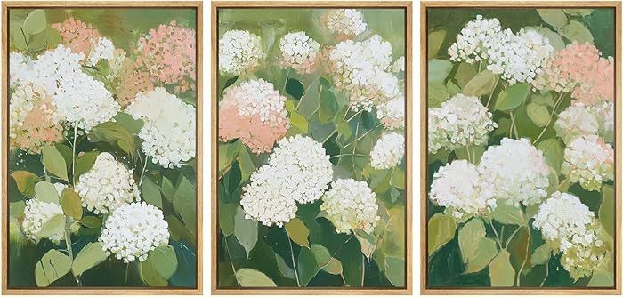 SIGNWIN Framed Canvas Print Wall Art Hydrangea Garden White and Blush Floral Photography Modern A... | Amazon (US)