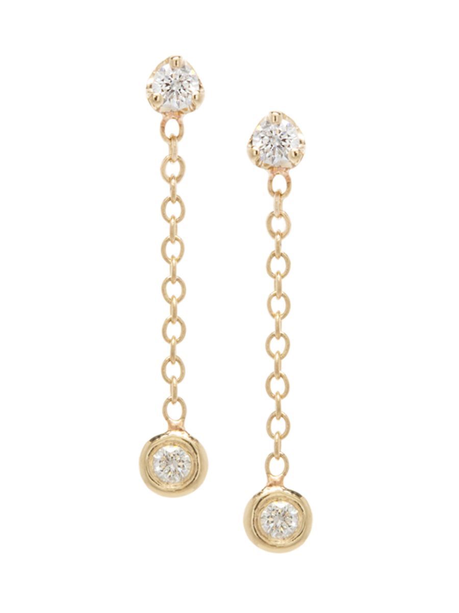 14K Yellow Gold & Diamond Small Chain Drop Earrings | Saks Fifth Avenue