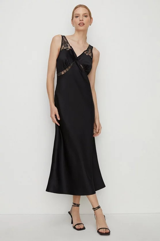 Lace Trim Scallop Satin Midi Slip Dress | Oasis UK & IE