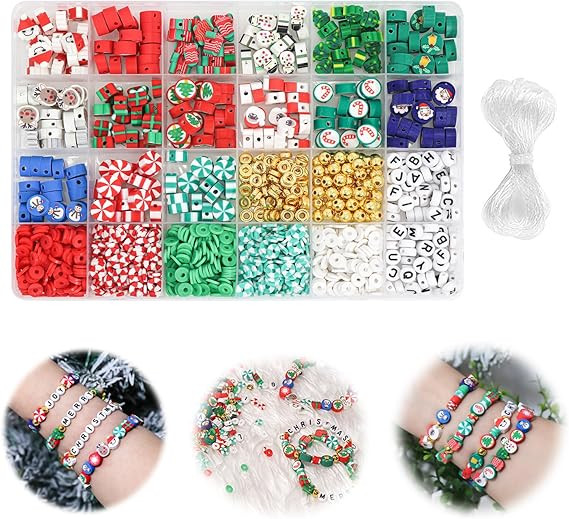 1480Pcs Polymer Clay Beads Charms Christmas Friendship Bracelet Necklace Jewelry Making Kit, Acce... | Amazon (US)