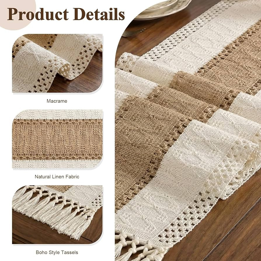 Boho Macrame Table Runner with Tassels Farmhouse Rustic Dining Woven Table Runner for Bedroom Dre... | Amazon (US)