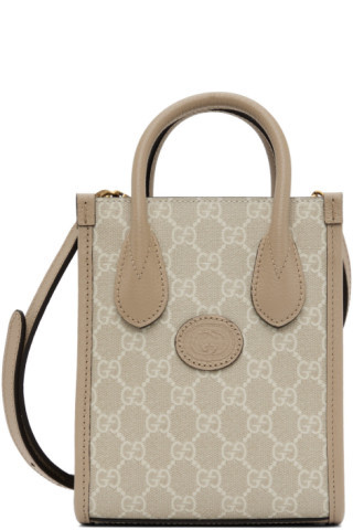 Gucci - Beige & Off-White Mini GG Supreme Tote | SSENSE