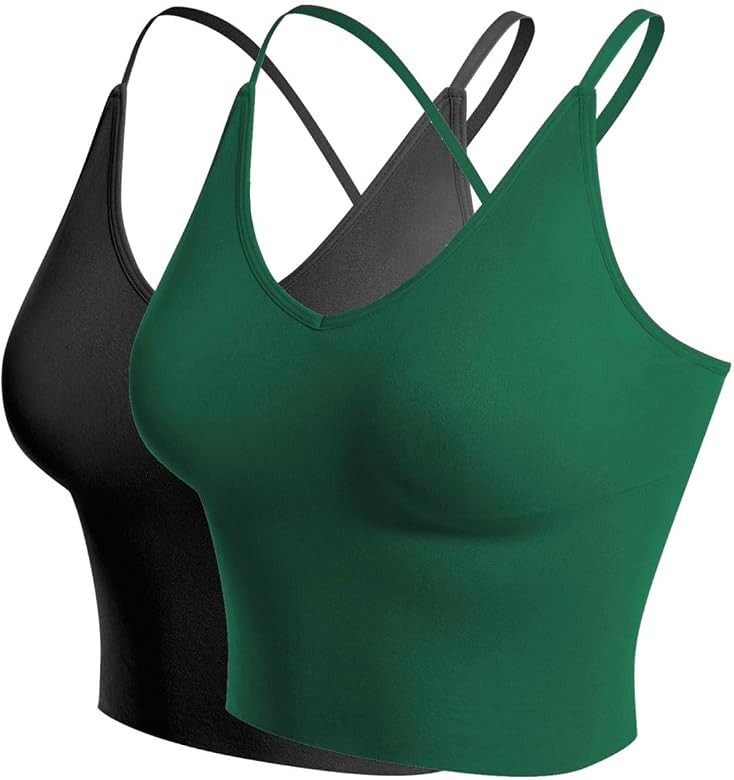 Design by Olivia Women's Casual Seamless Padded Workout Sports Bra Cami Cropped Yoga Tank Top wit... | Amazon (US)