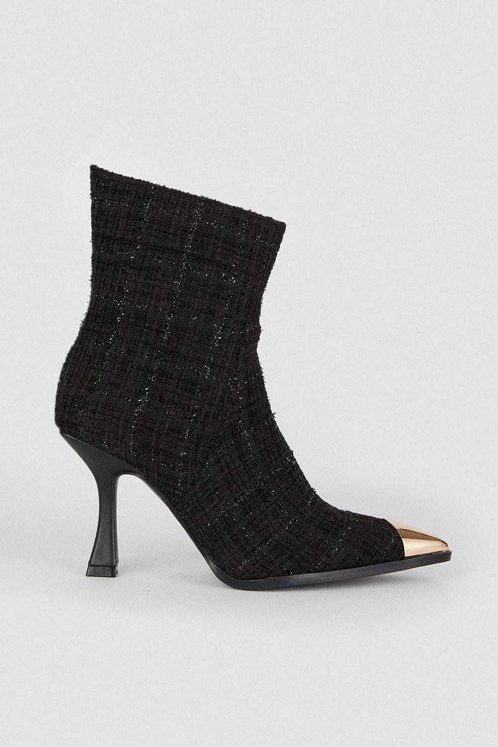 Heeled Boucle Tweed Ankle Boot | Karen Millen UK + IE + DE + NL