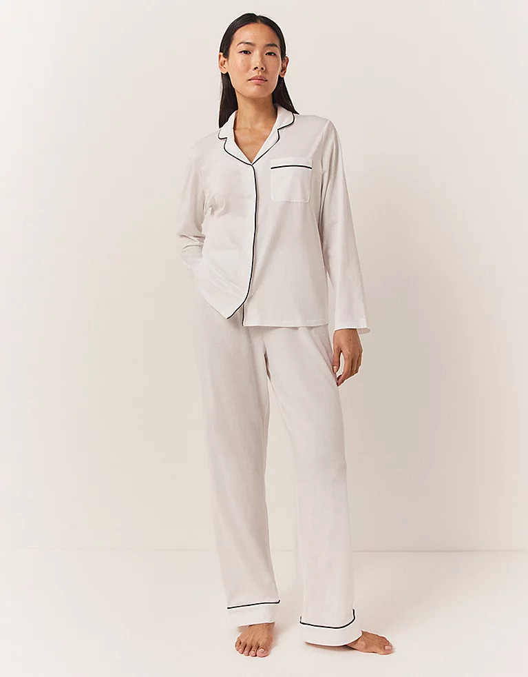 Jersey Pima Cotton Classic Piped Pyjama Set | The White Company UK & ROW