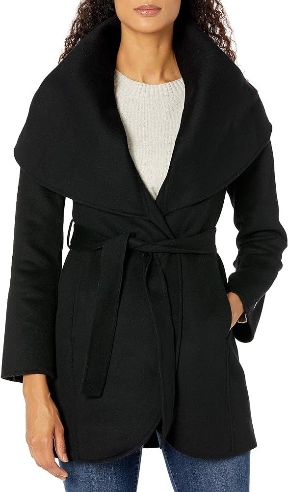 T Tahari Women's Double Face Wool Blend Wrap Coat with Oversized Collar | Amazon (US)