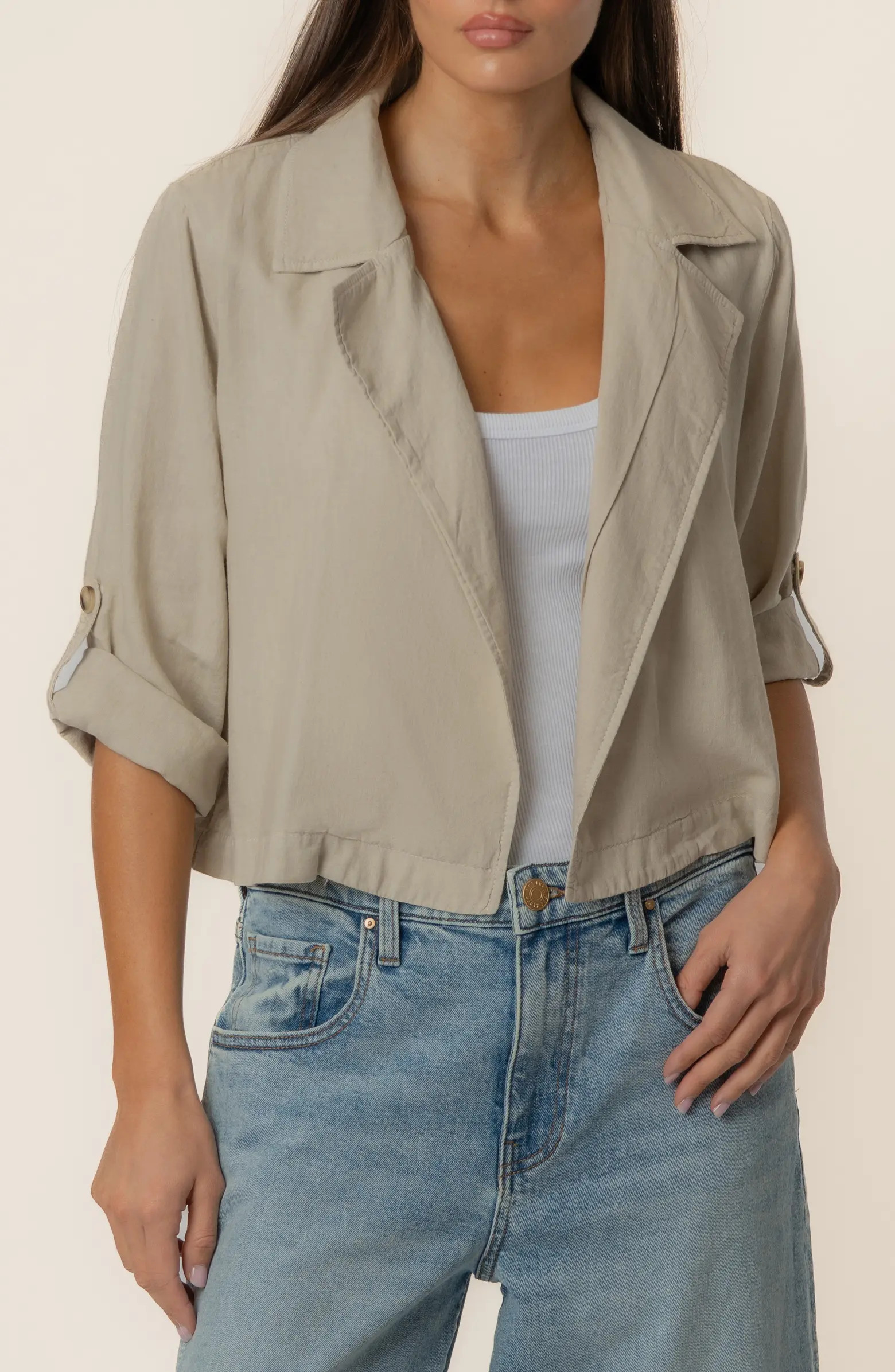 KUT from the Kloth Nadine Crop Open Front Linen Blend Jacket | Nordstrom | Nordstrom
