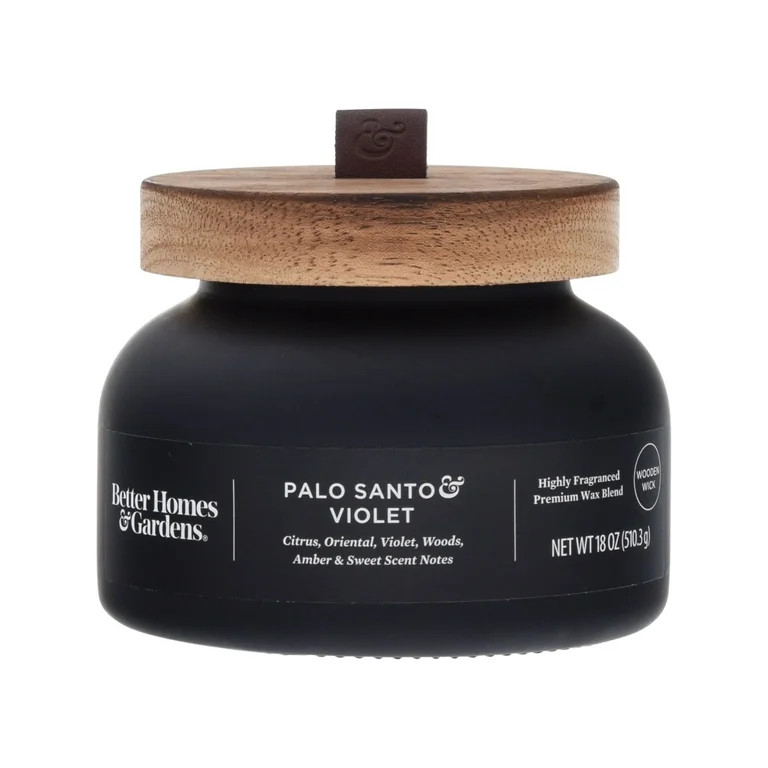 Better Homes & Gardens 18oz Palo Santo & Violet Scented Wooden Wick Bell Jar Candle - Walmart.com | Walmart (US)