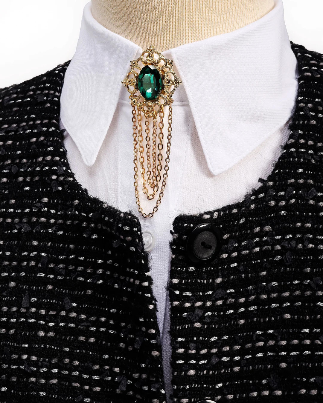 Handmade Gold/silver Shirt Button Cover Chain Brooch, Button Pin, Shirt Jewelry for Women, Collar... | Etsy (US)