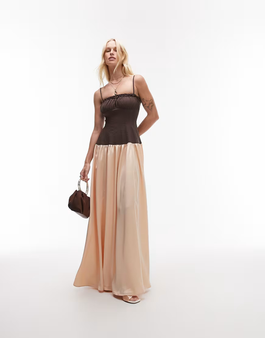 WeWoreWhat ruffle corset maxi dress in chesnut and blush-Neutral | ASOS (Global)