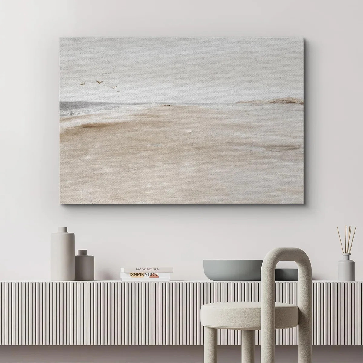 Minimal Landscape "Coastal Sandy Beach Seascape Artwork, Abstract Minimalist Neutral Decor Wall P... | Wayfair North America