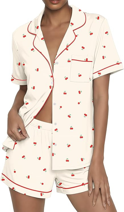 Ekouaer Womens Pajama Sets Button Up Summer Pjs 2 Piece Short Sleeve Sleepwear Lounge Set Black S... | Amazon (US)