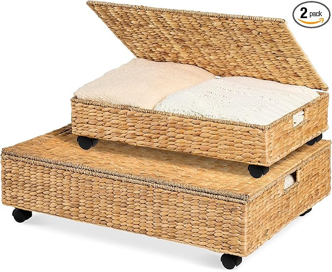 Best Choice Products Under Bed Storage Containers W/Lid, Wheels and Handles, 2-Pack Large Handwov... | Amazon (US)