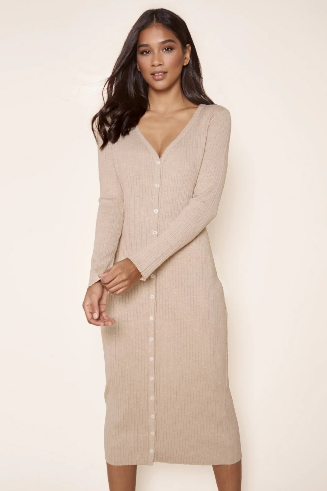 Provence Ribbed Knit Midi Cardigan Dress | Sugarlips