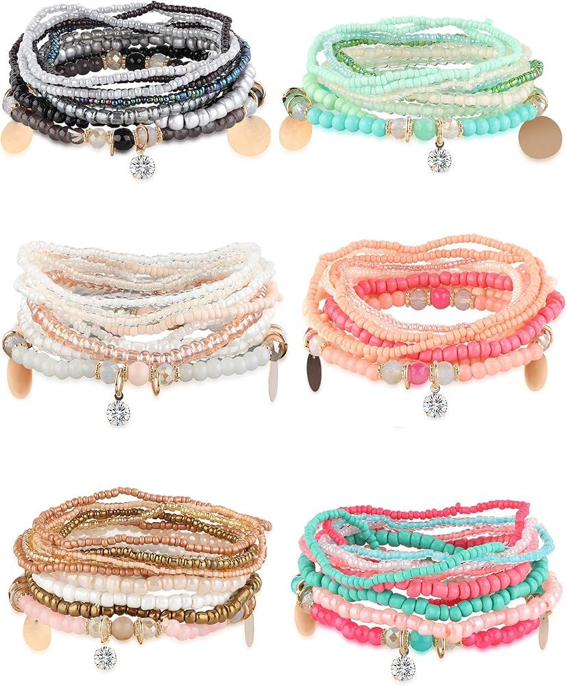 Milacolato 3-6 Sets Bohemian Beaded Bracelets for Women Multilayer Stretch Stackable Bracelet | Amazon (US)