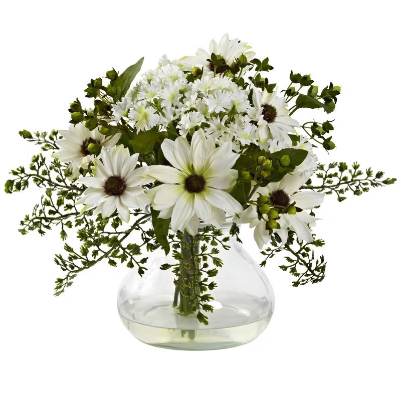 Nearly Natural 11.5-in Mixed Daisy Floral Arrangement with Vase | Target