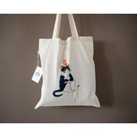 Orange Cat Tote Bag | Hand Screen Printed Illustration Of A Cat Balancing Oranges On Natural Organic | Etsy (US)