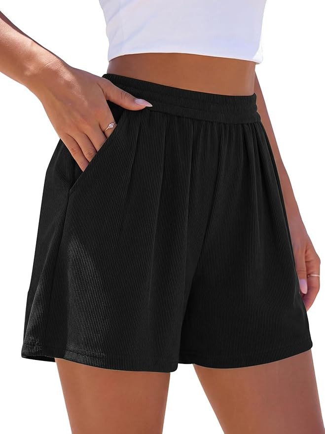 PRETTYGARDEN Flowy Summer Shorts for Women High Waisted Wide Leg Knitted Wide Leg Soft Pajama Sho... | Amazon (US)