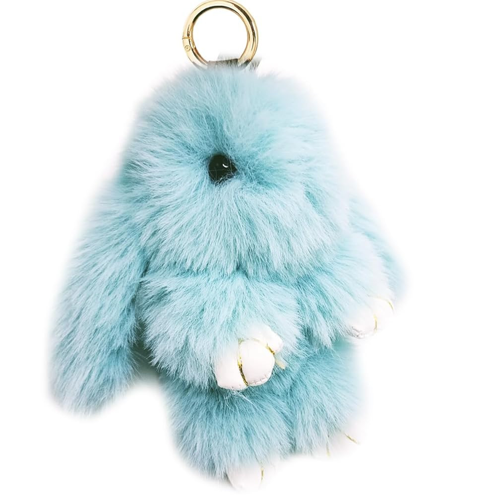 jtkdxqs Soft Cute Bunny Keychain Artificial Rabbit Fur Plush Fluffy Pom pom Key Ring for Women | Amazon (US)