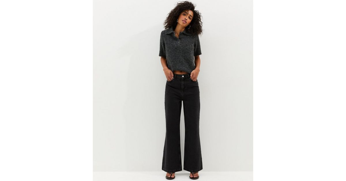 Washed Black Adalae High-Waist Wide Leg Jeans | New Look | New Look (UK)