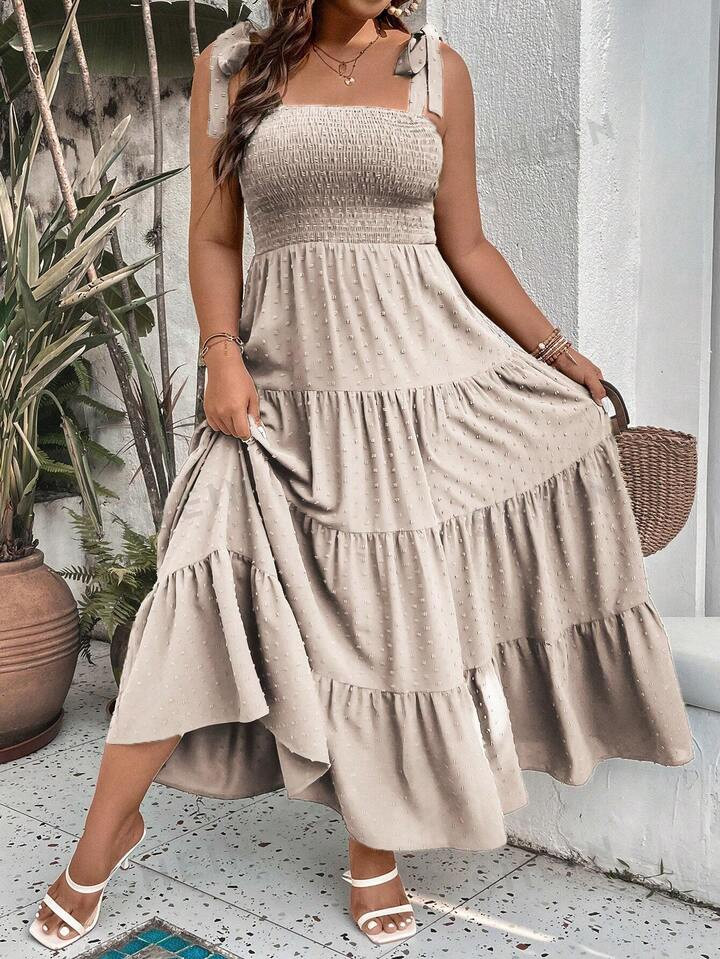 SHEIN VCAY Plus Tie Shoulder Ruffle Hem Cami Dress | SHEIN