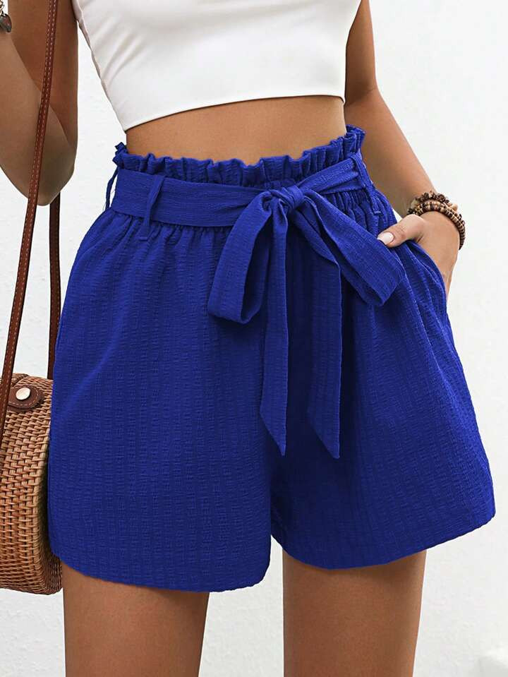 SHEIN LUNE Paperbag Waist Belted Wide Leg Shorts | SHEIN