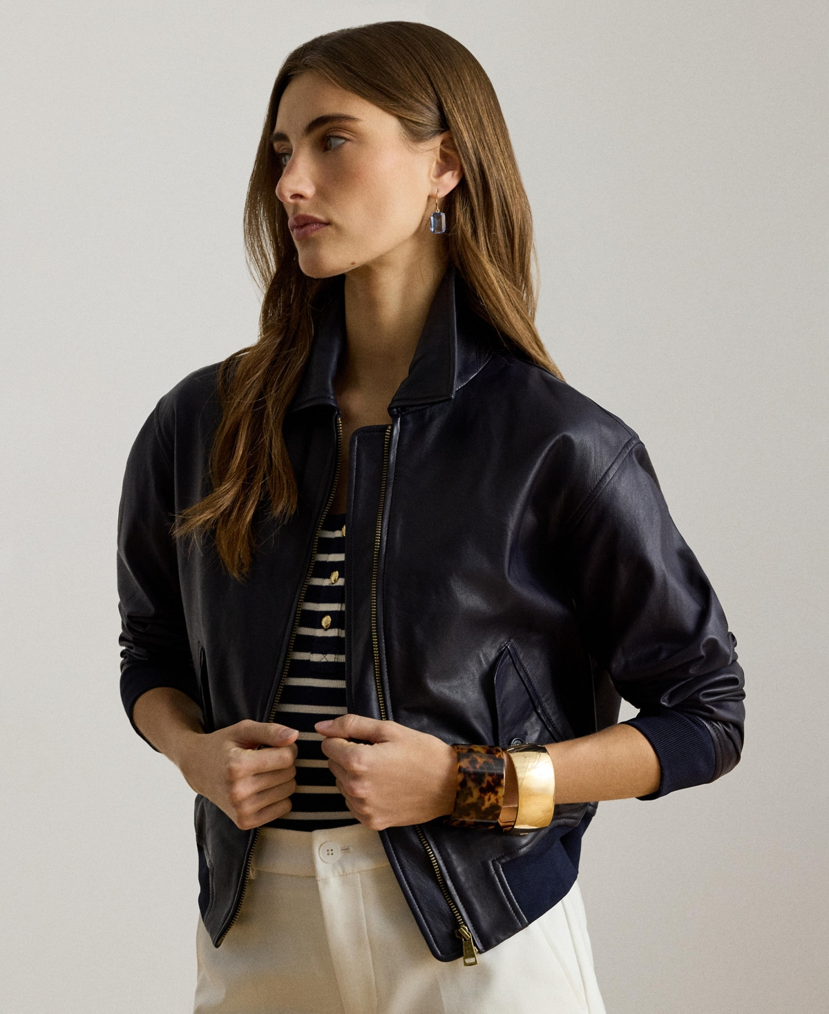 Lauren Ralph Lauren Women's Spread Collar Long-Sleeve Jacket - Refined Navy | Macy's