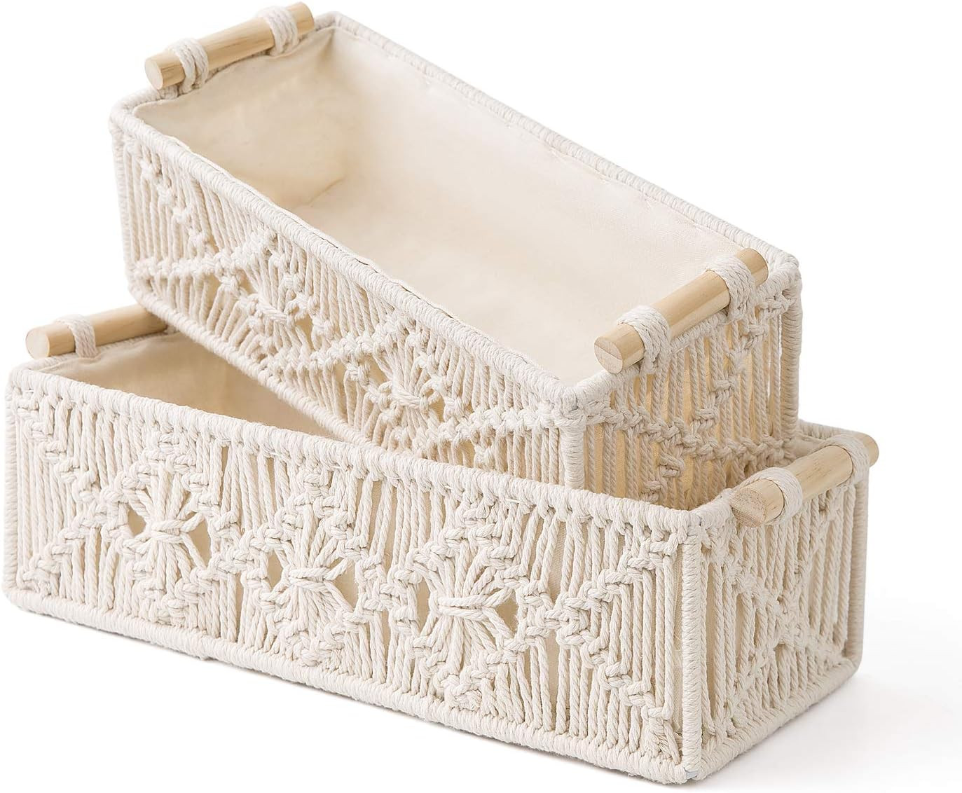 Mkono Macrame Storage Baskets Decor Box Handmade Woven Decorative Countertop Toilet Tank Shelf Ca... | Amazon (US)