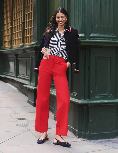 Westbourne Ponte Trousers - Red with Navy Side Stripe | Boden US | Boden (US)