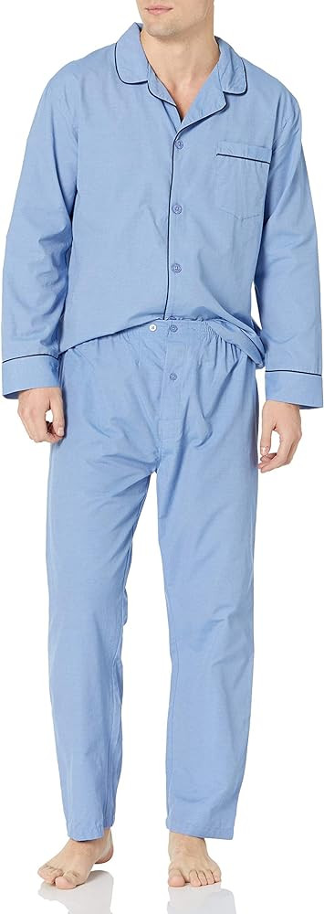 Hanes Men's Tall Size Woven Plain-Weave 2-Piece Pajama Set, Pockets, Button Closure | Amazon (US)