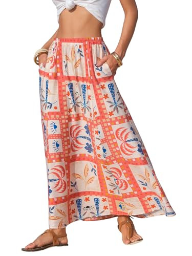 EXLURA Womens Summer Elastic Waist Floral Print Maxi Long Skirt Midi Flowy Skirt Spring Boho Beac... | Amazon (US)
