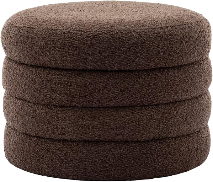 24.5" Wide Boucle Round Storage Ottoman Footstool, Soft Vanity Makeup Stool with Pie-Layered Desi... | Amazon (US)