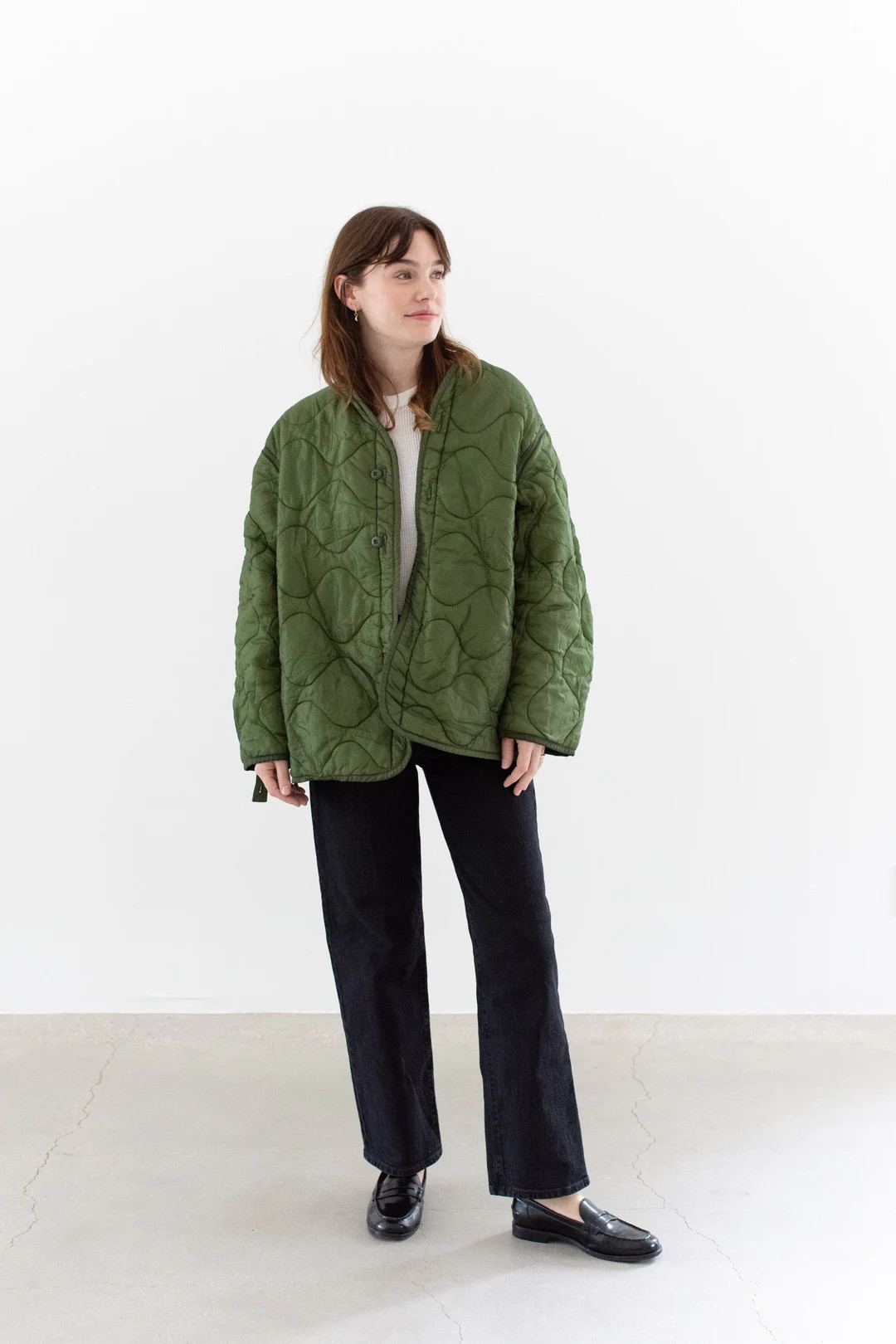 Vintage Green Liner Jacket | Unisex Wavy Quilted Nylon Coat | M L XL | LI182 | Etsy (US)