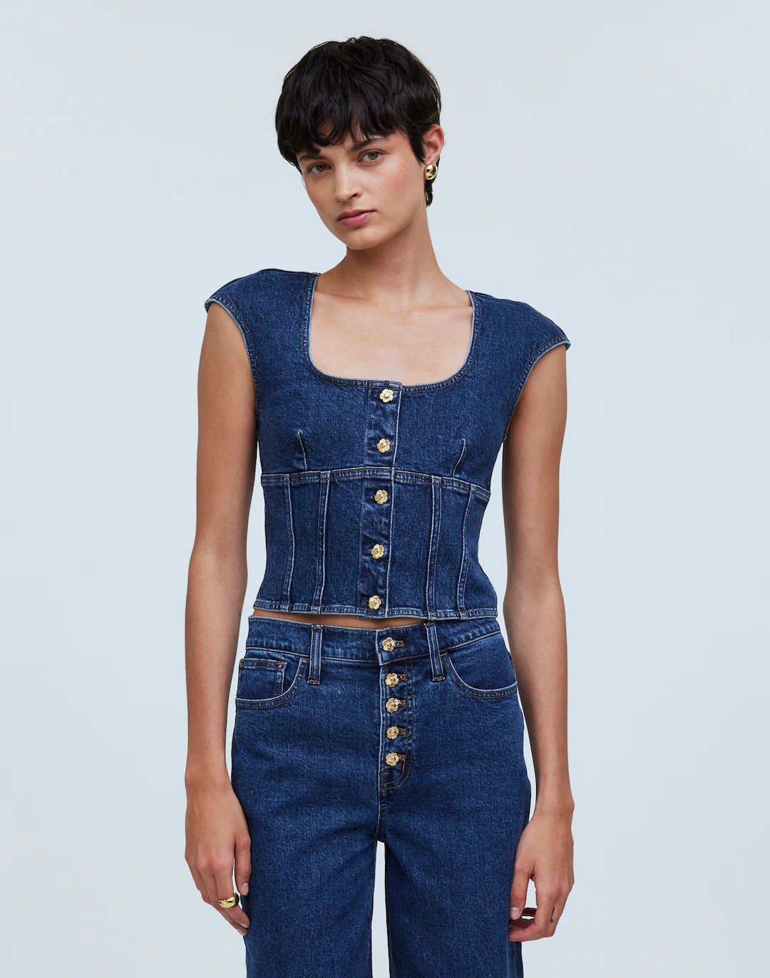 Denim Darted Crop Top | Madewell