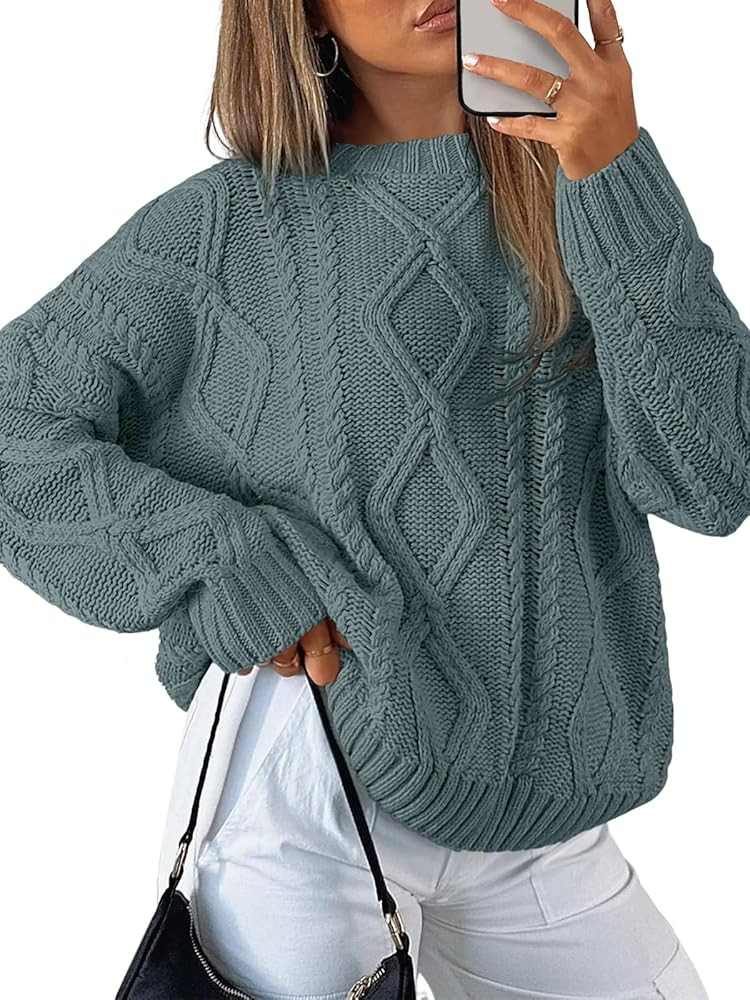 Trendy Queen Women's Oversized Cable Knit Crewneck Sweaters | Amazon (US)