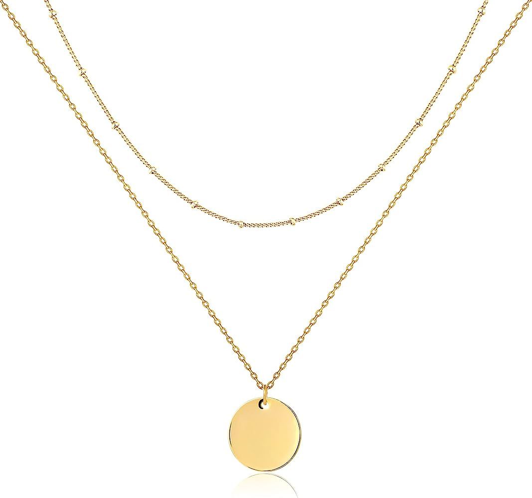 Fiusem Gold Layered Necklaces for Women, Dainty 14K Gold Plated Pendant Necklace and Choker Neckl... | Amazon (US)