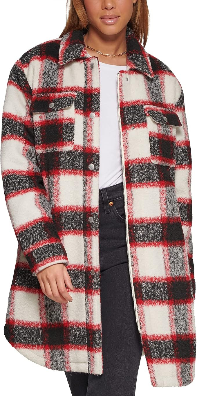 Levi's Women's Wool Blend Sherpa Lined Long Shacket | Amazon (US)