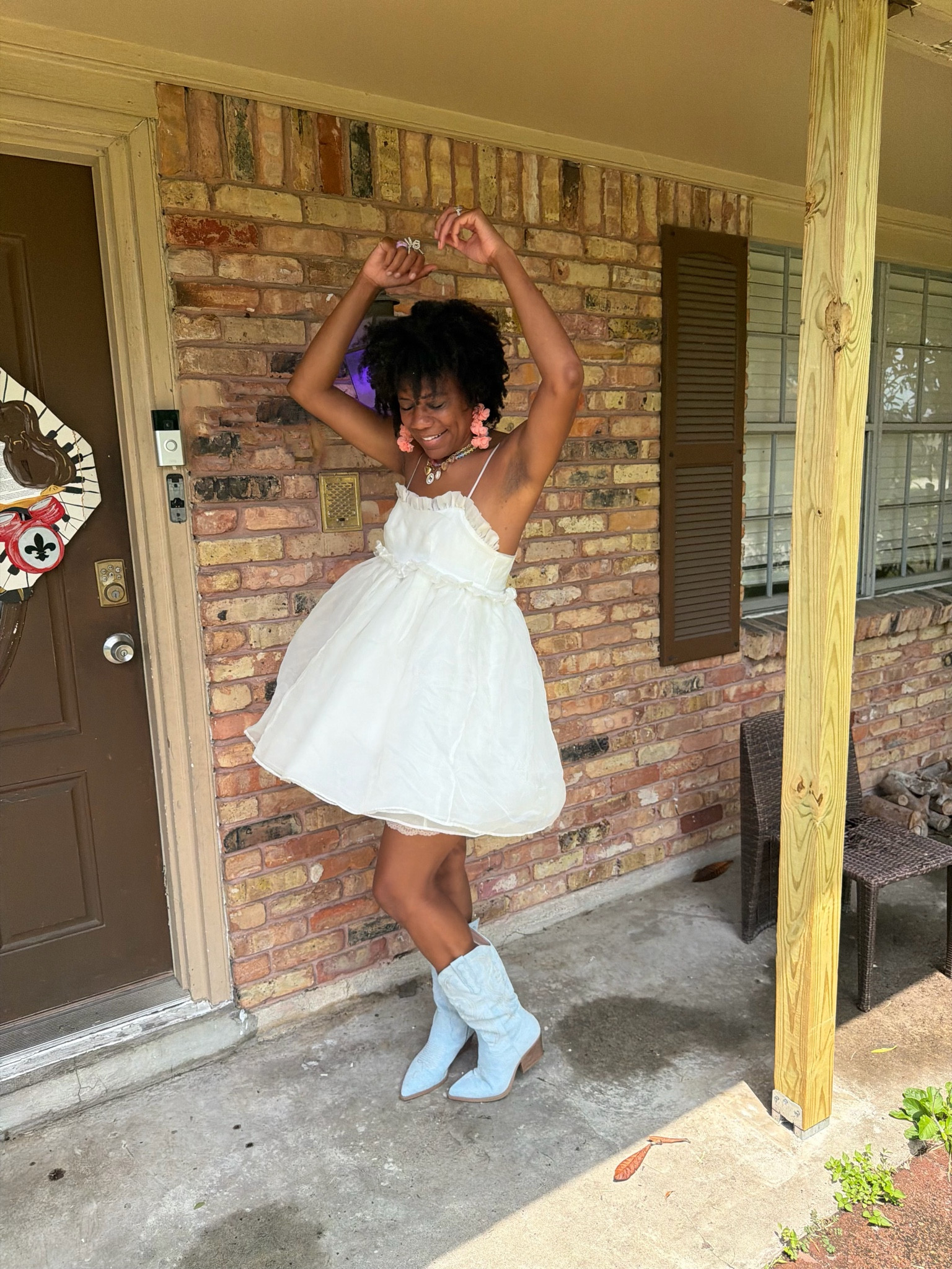 White tulle dress + blue boots 

#LTKSeasonal #LTKootd #LTKdayinmylife