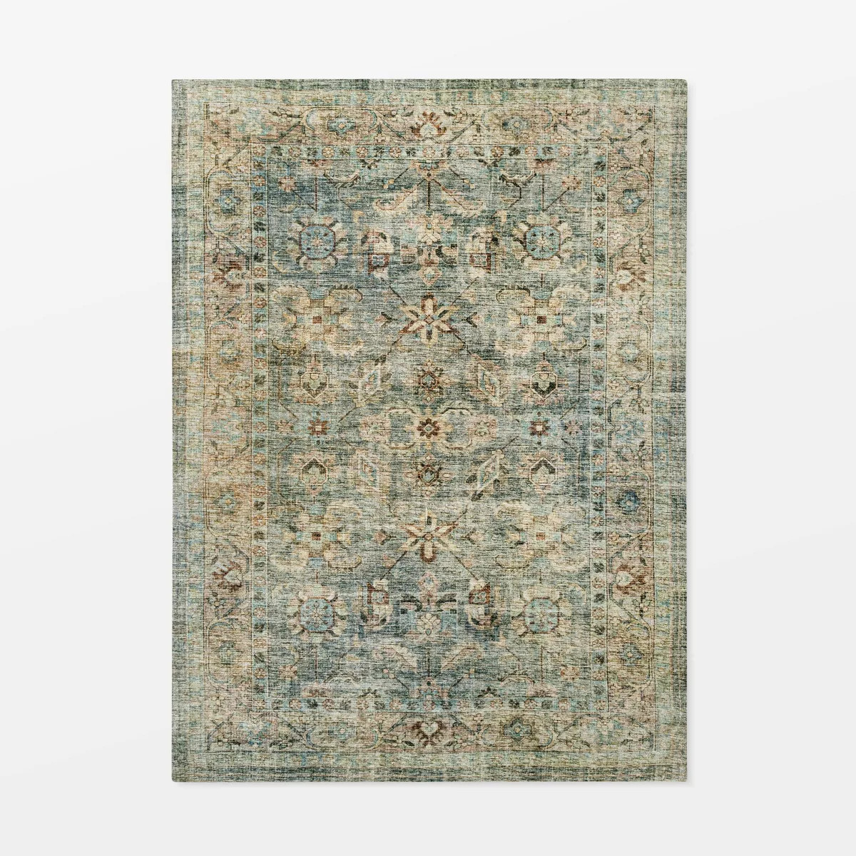 7'x10' Ledges Digital Floral Print Distressed Persian Style Rug Green - Threshold™ designed wit... | Target